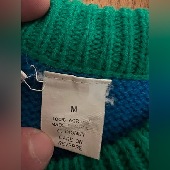 Vintage RARE Disney Green/Blue Colorblock Mickey Minnie Acrylic Sweater - Picture 4 of 9